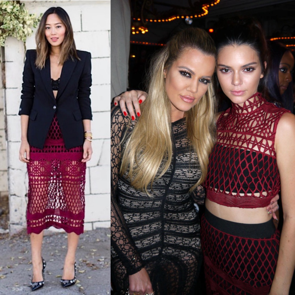 Self-Portrait Burgundy Sheer Cutwork Lace High Waist Pencil Midi Skirt 2